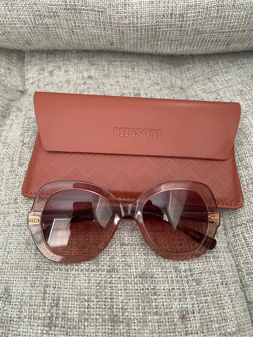 Missoni Terracotta Brown Pink Lens Gradient Round Oversized Sunglasses